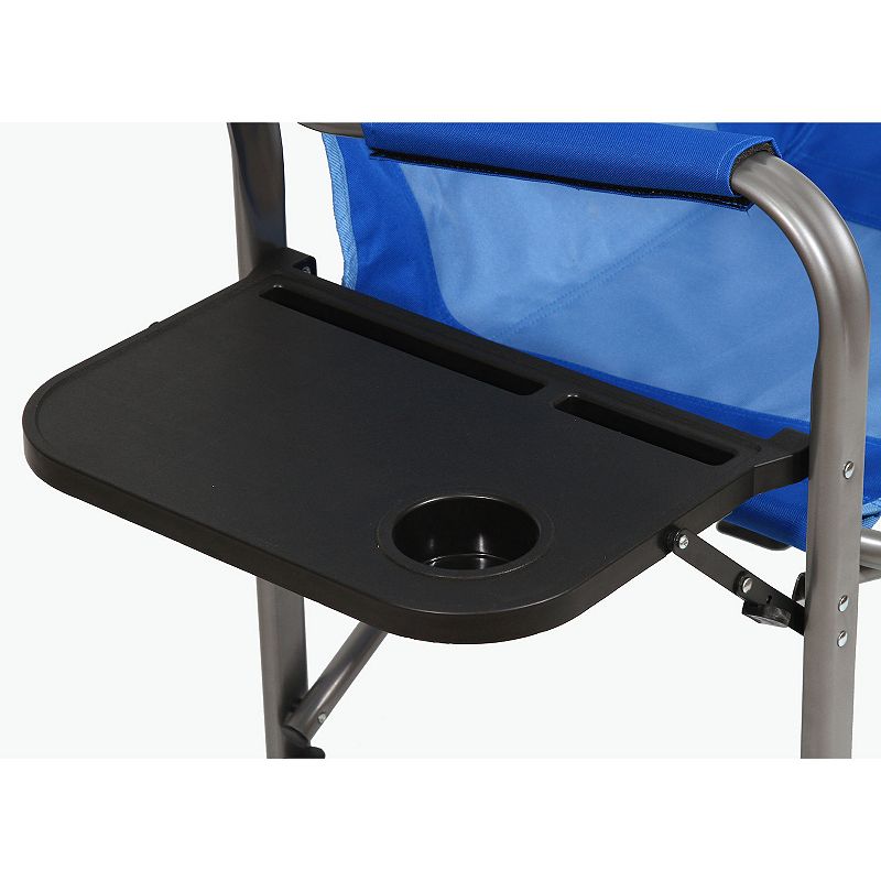 Kamp-rite Portable Director's Camping Chair W/table and Cup Holder， 2-tone Blue