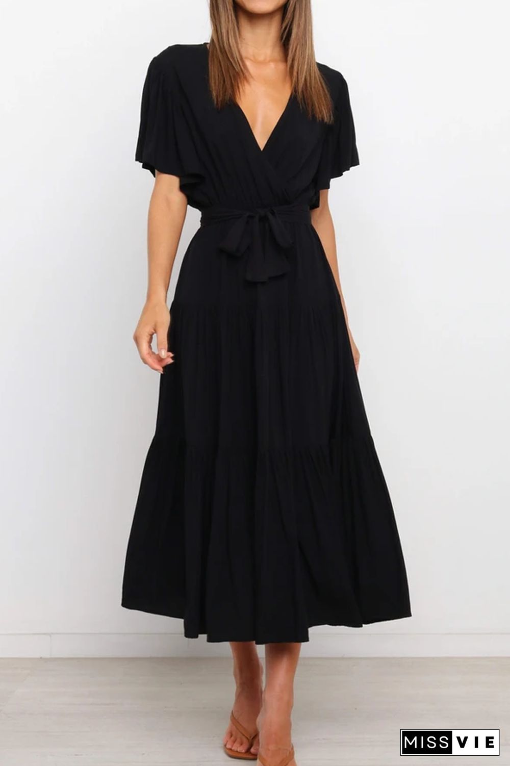 KarliDress Solid Ruffles Belted Maxi Dress P12790