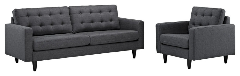 Melanie Gray Armchair and Sofa 2 Piece Set   Midcentury   Living Room Furniture Sets   by Peachtree Fine Furniture  Houzz