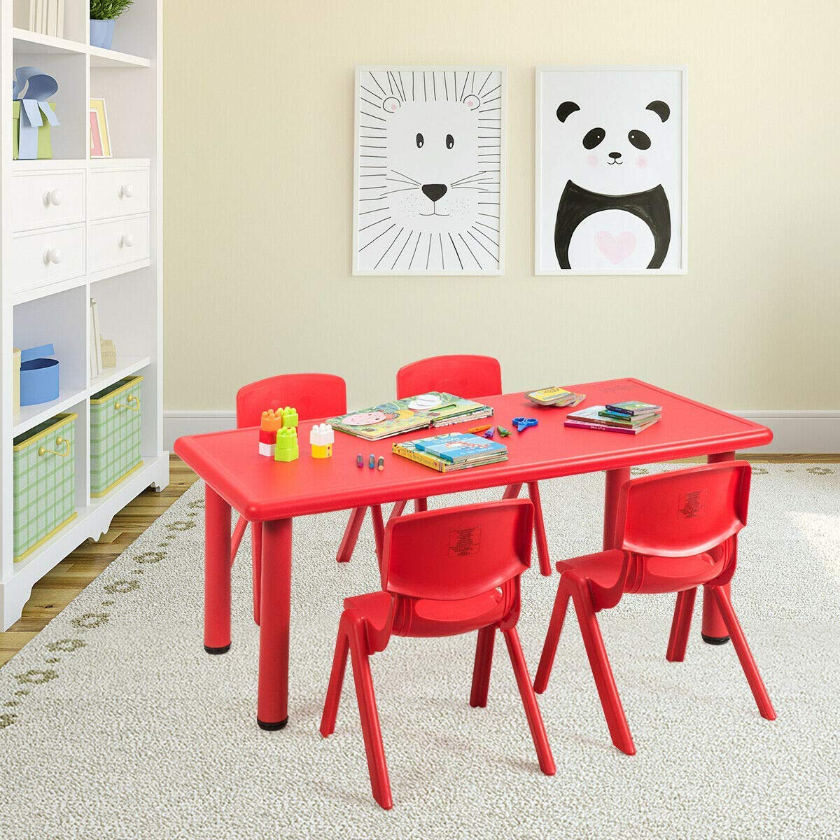 Kids Table and Chair Set, 4 Pcs Stackable Chairs