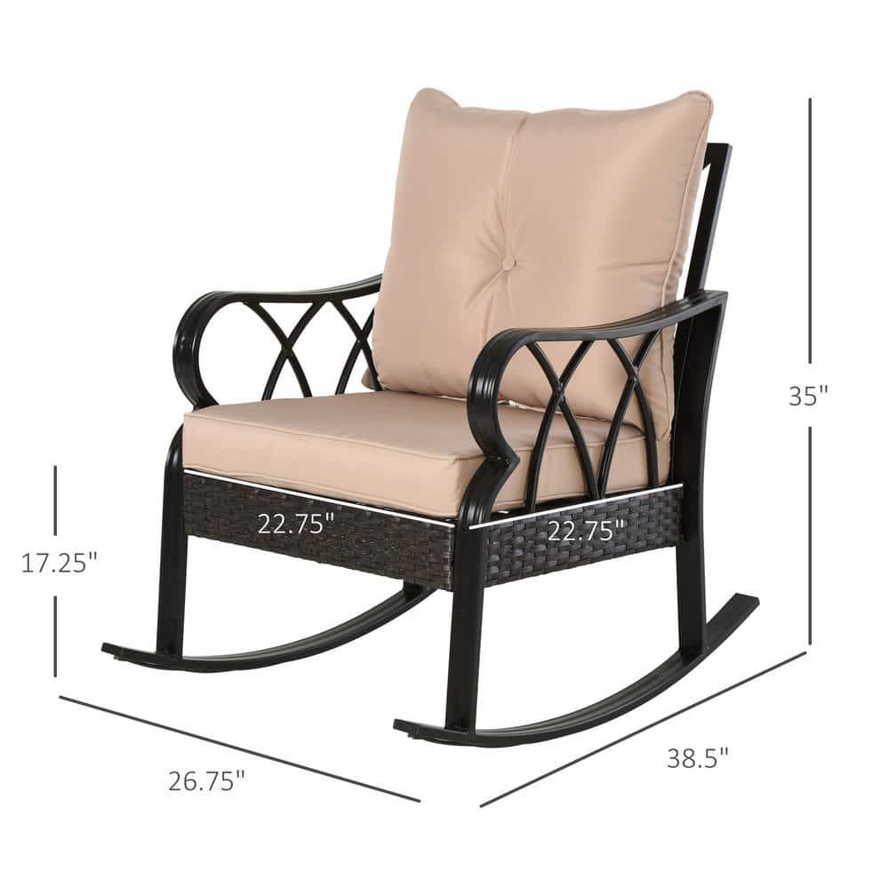 Outsunny Black Aluminum Outdoor Rocking Chair with Beige Cushion and WeatherResistant Materials