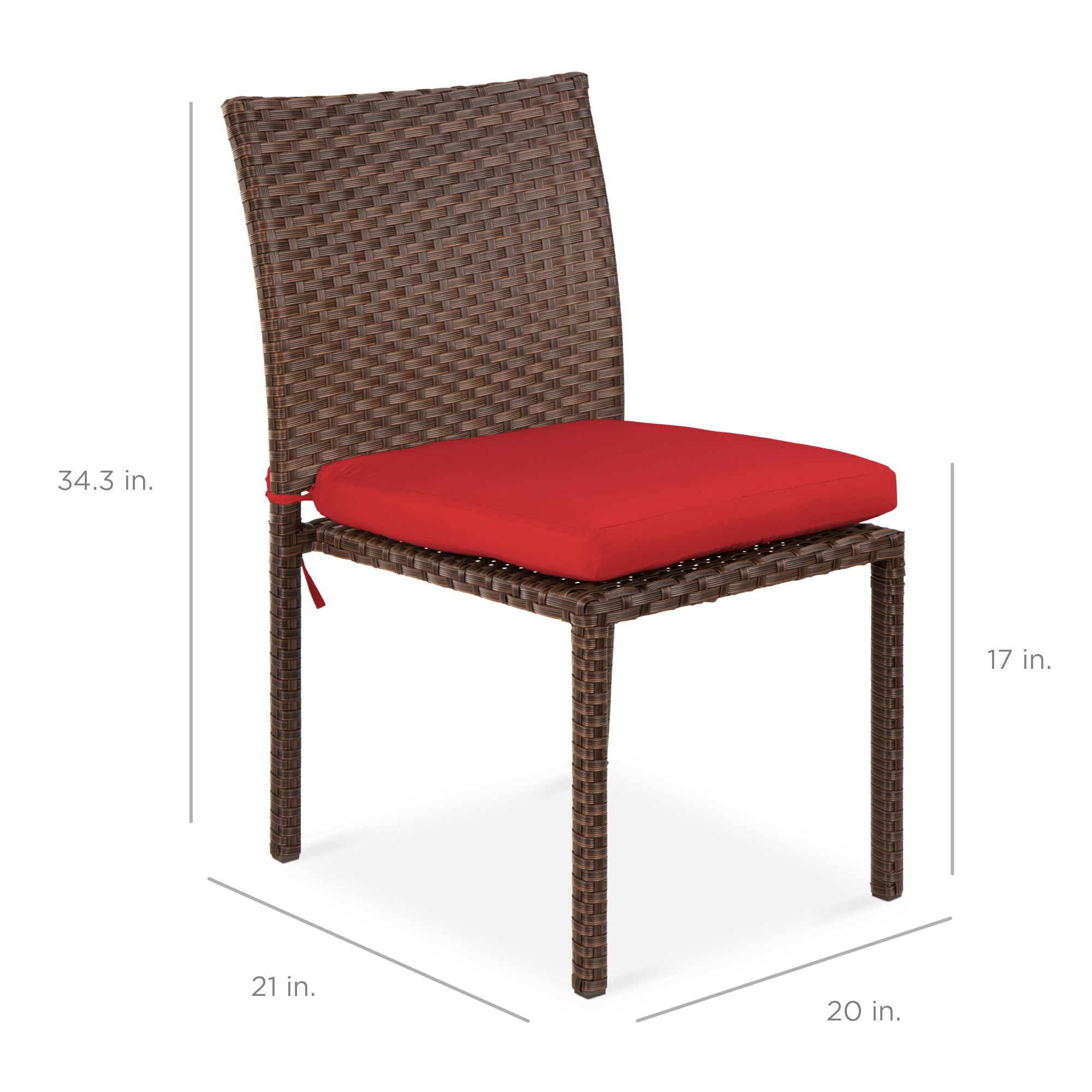 Best Choice Products Set of 4 Stackable Outdoor Patio Wicker Chairs w/ Cushions, UV-Resistant Finish - Brown/ Red