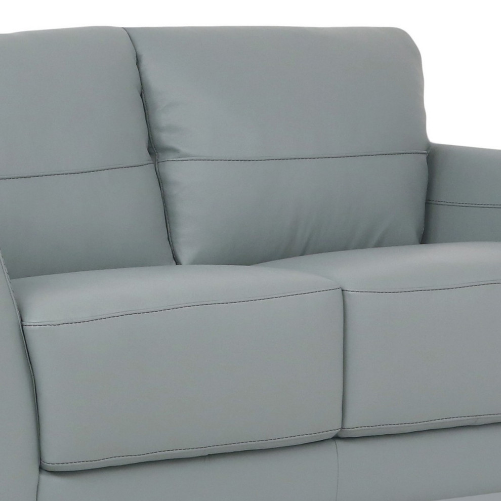 Leather Upholstered Loveseat With Tapered Block Feet And Flared Arms  Gray   Contemporary   Loveseats   by VirVentures  Houzz