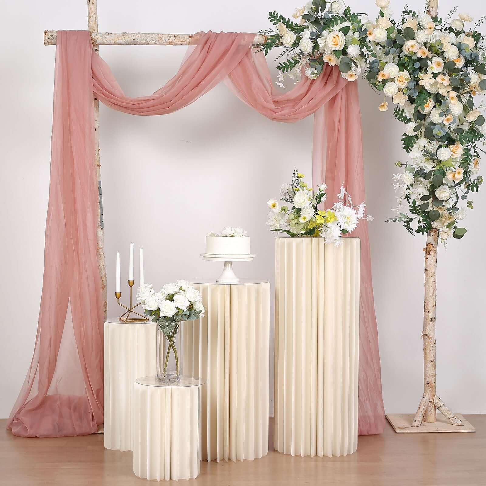 Ivory Cylinder Pillar Pedestal Stand, Display Column Stand With Top Plate 40