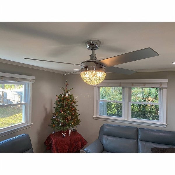 48-inch Crystal Fandelier Chrome 4-Blades Ceiling Fan with Remote - 48-in Shopping - The Best Deals on Ceiling Fans | 31568510