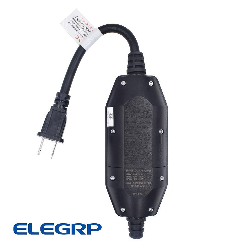 ELEGRP 1 ft. 15 Amp Manual Reset 2 Prong in-Line Portable GFCI Replacement Plug Assembly G1215CM2