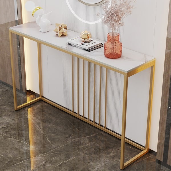 47.2-inch Long Solid Marble Narrow Console Table - W 47.2