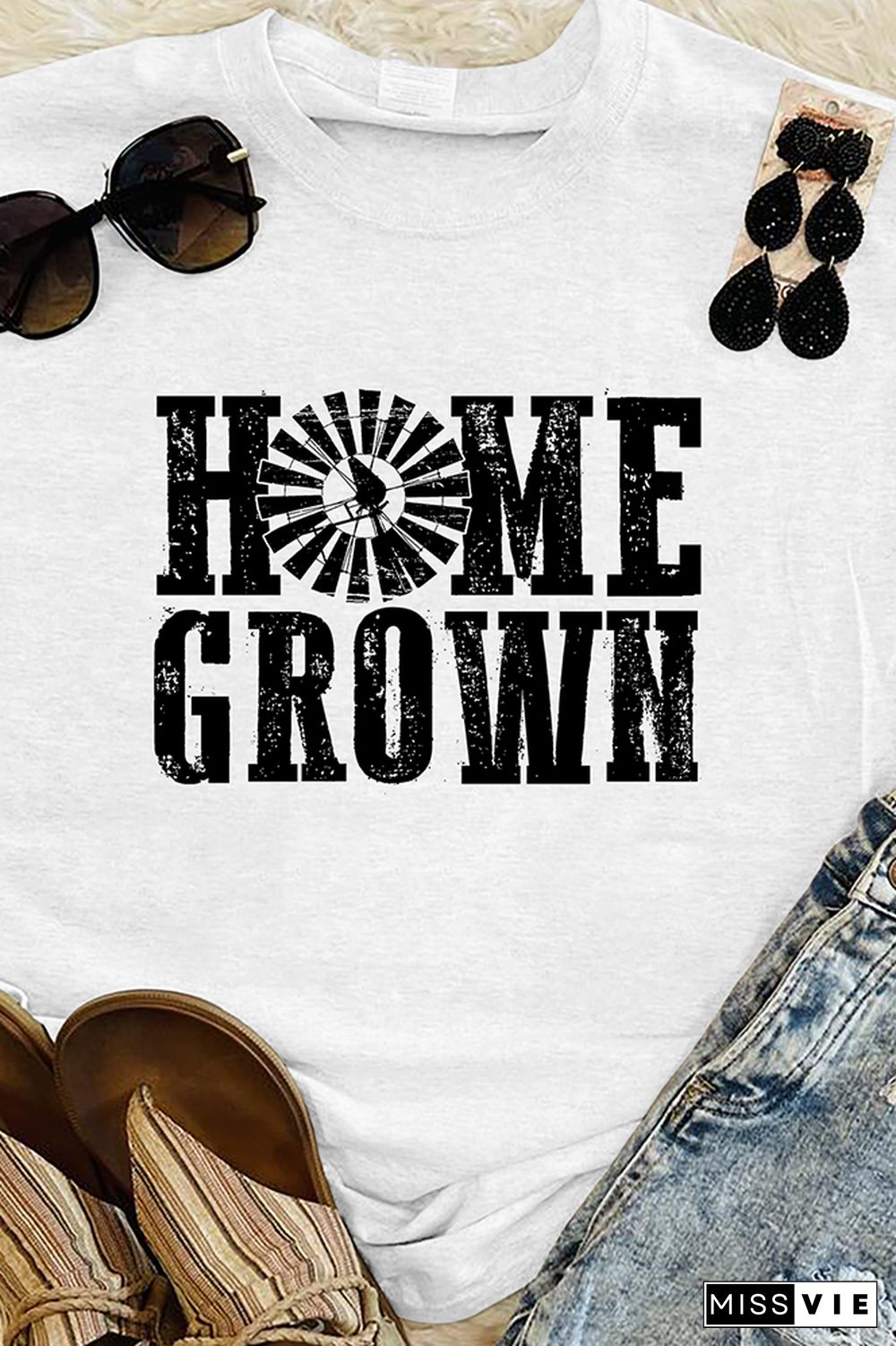 Home Grown Print Graphic Tees for Women Wholesale Short Sleeve T shirts Top