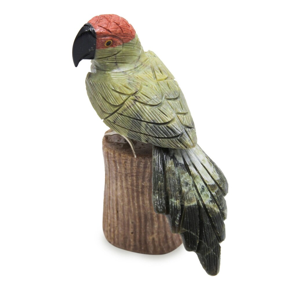 Serpentine and aragonite sculpture  'Amazon Parrot'