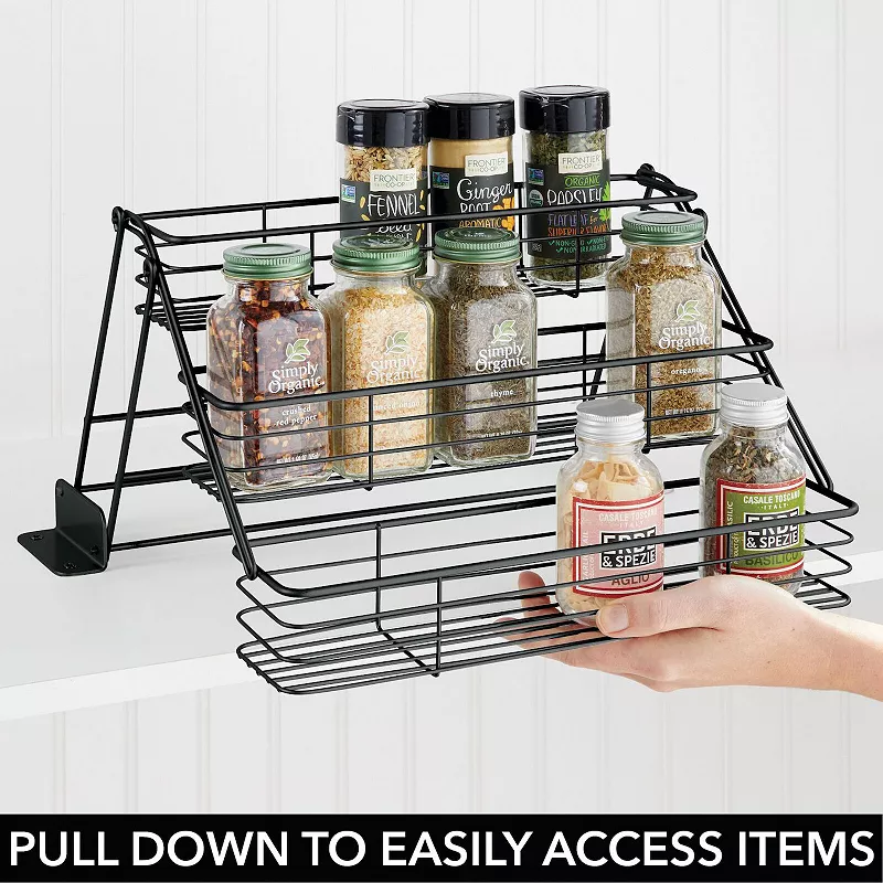 mDesign Metal 3 Tier Pull Down Spice Rack， Storage Shelf Organizer