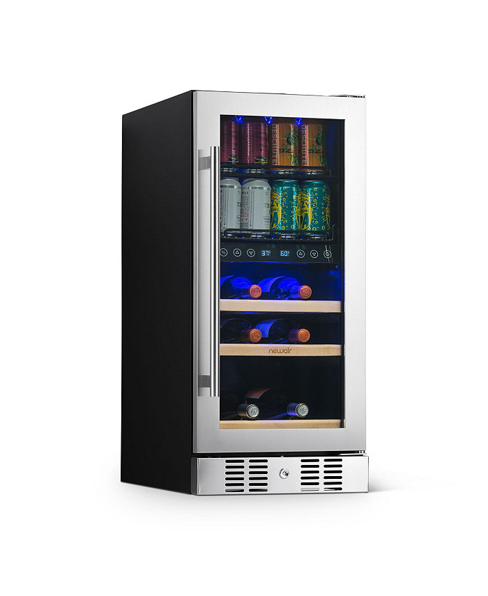 Newair 15 Premium Built-in Dual Zone 9 Bottle and 48 Can Wine and Beverage Fridge in Stainless Steel with Split Shelf