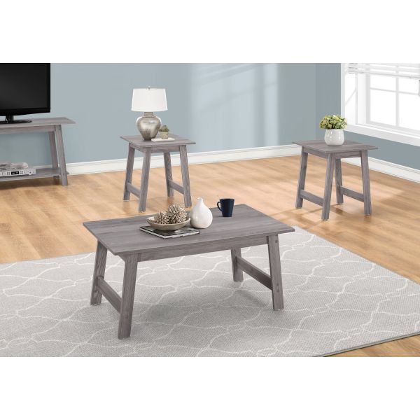 Table Set， 3pcs Set， Coffee， End， Side， Accent， Living Room， Grey Laminate， Transitional