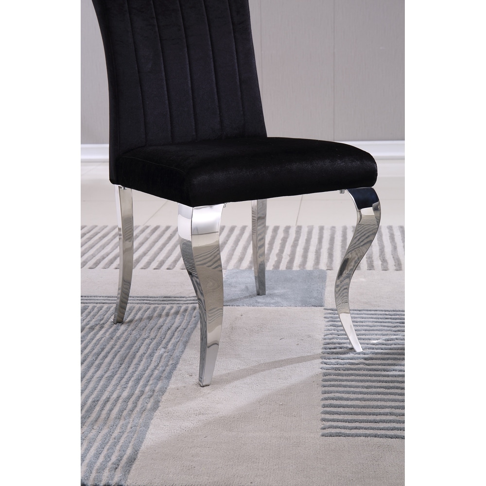 Modern Velvet Dining Chairs Set of 2  Upholstered Accent Armless Chairs with Stripe Backrest