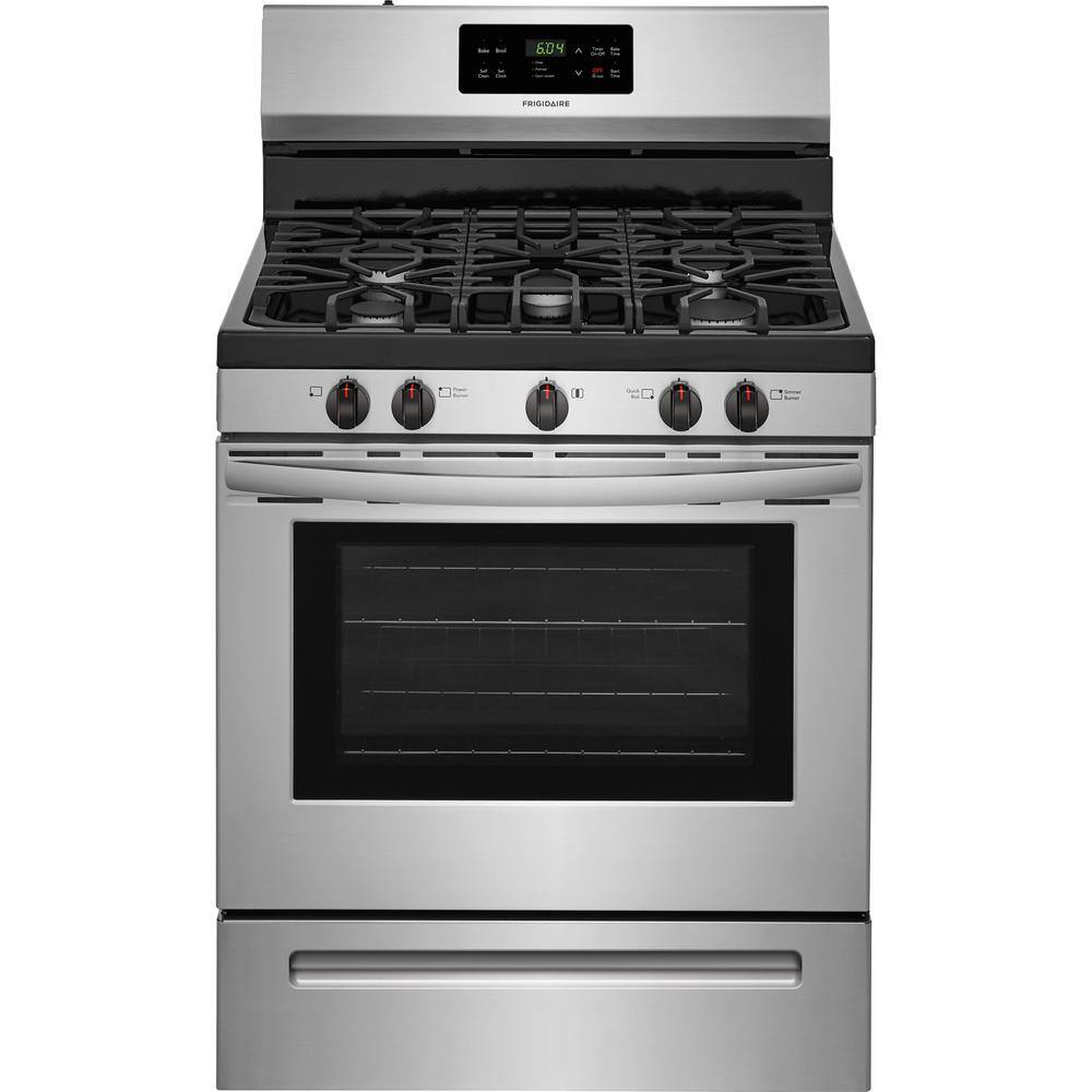 Frigidaire 30 in. 5 Burner Freestanding Gas Range in Stainless Steel with Self-Cleaning Oven FFGF3054TS