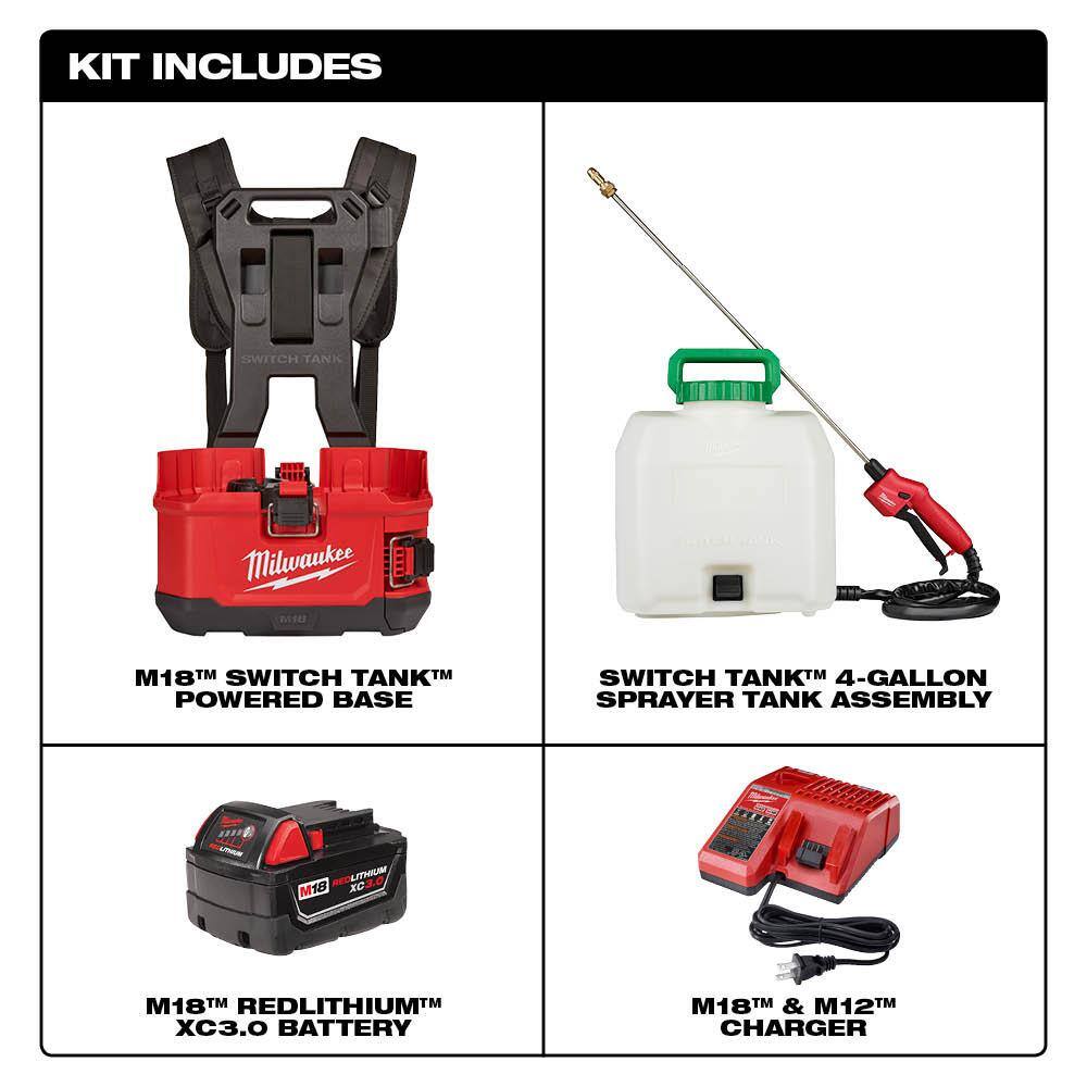 MW M18 18-Volt 4 Gal. Lithium-Ion Cordless Switch Tank Backpack Pesticide Sprayer Kit with 3.0 Ah Battery and Charger 2820-21PS