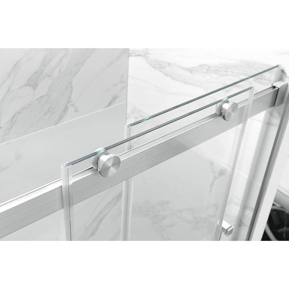 OVE Decors Montebello 60 in. x 59 in. Frameless Sliding Bathtub Door with Handle in Satin Nickel 15BGP-MONB60-SA