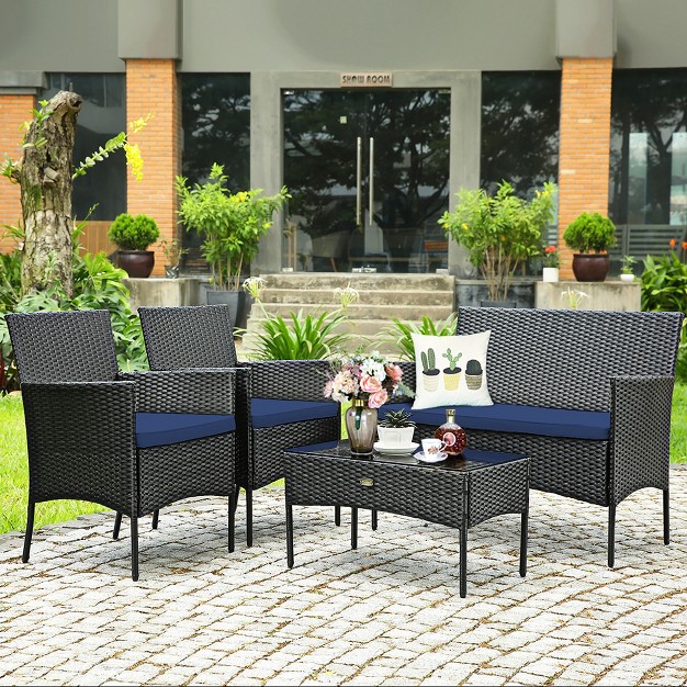 Costway 4pcs Patio Wicker Furniture Set Coffee Table Cushions W Cover