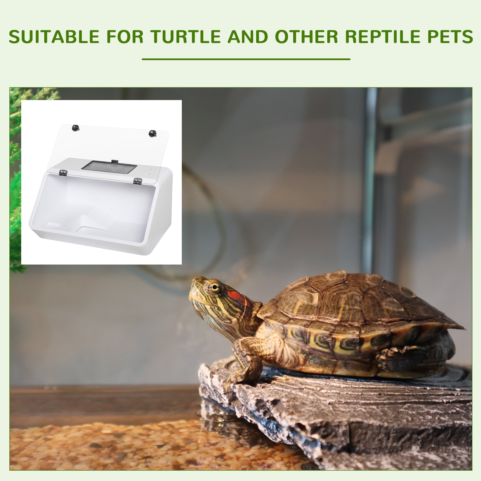 PawHut Turtle Tank with Basking Platform， Feeding Trough， Ramp， 19