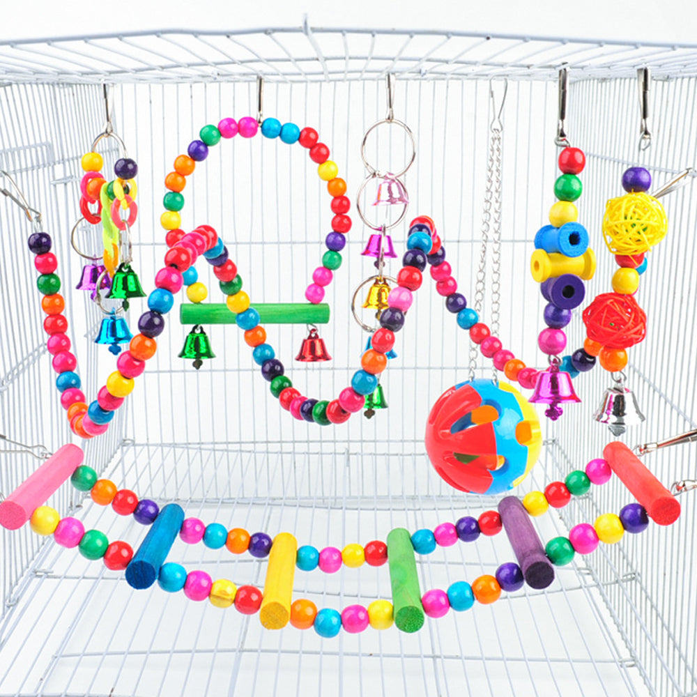 10 Pcs Parrot Bird Toys， Chew Toy for Parakeet Bird Cage Accessories Hanging Swing Bell Toy Sets