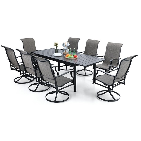 MAISON ARTS Patio Dining Set 9/7 Pieces Outdoor Metal Furniture Set，8/6 C Spring Motion Chairs and 1 Expandable Table