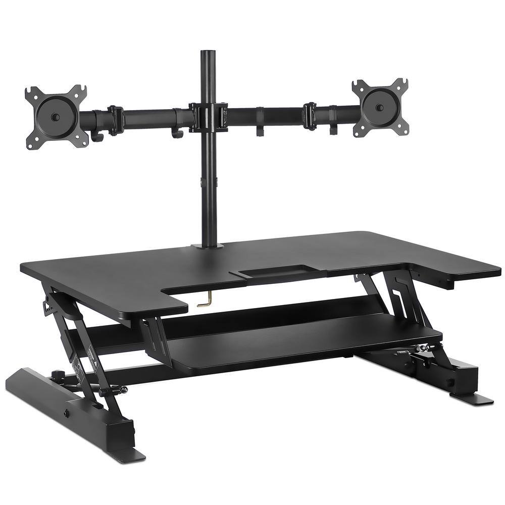 MOUNT-IT! 36.25 in. W Black Sit-Stand Desk Converter with Dual Monitor Mount MI-7934