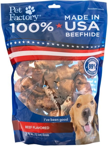 Pet Factory Beefhide 4-inch Beef Flavored Dog Bones， 18 count