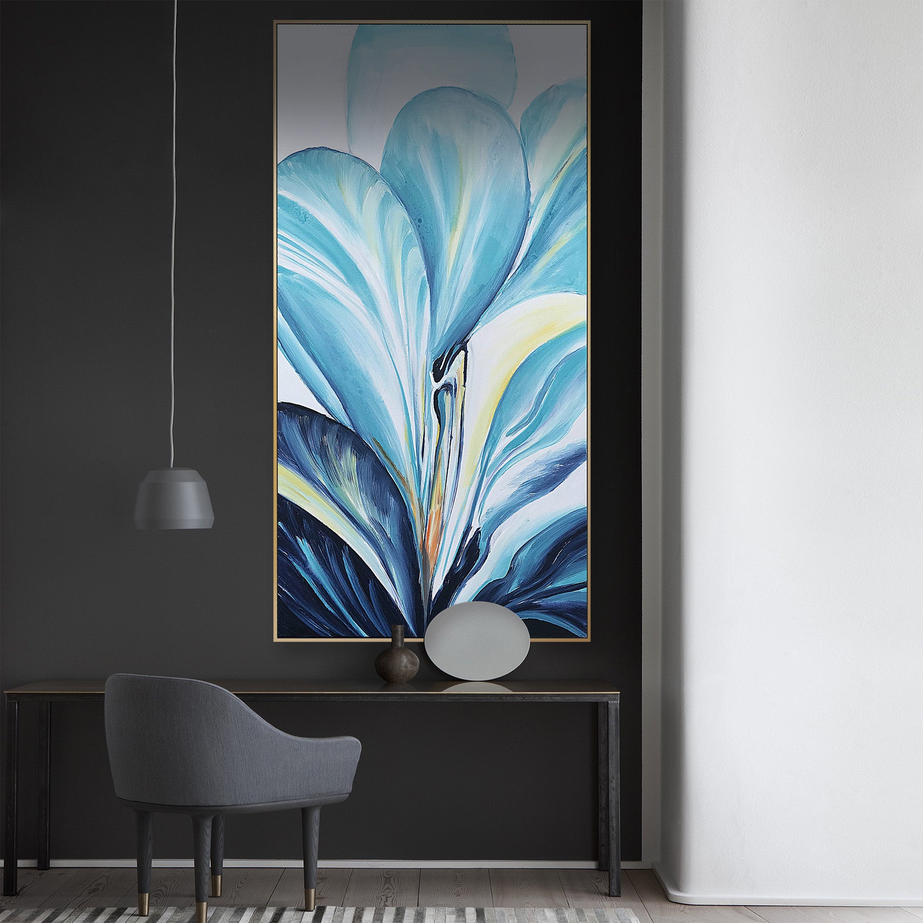 Blue Flower Hand Painted Art Painting With 160X80 Cm Frame Soaap0008