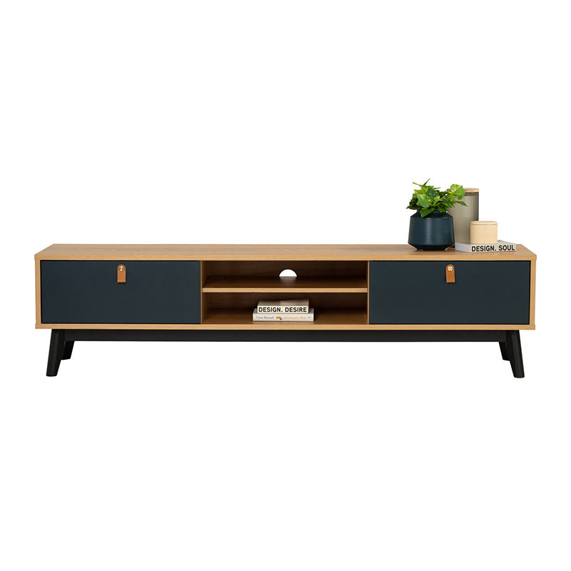 CASTOR Entertainment TV Unit 180cm - Natural, Navy Blue & Black