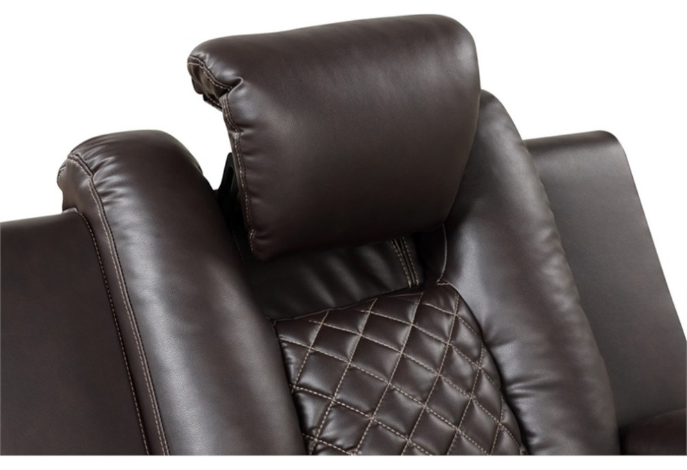 Benz LED  ampPower Reclining Sofa Made With Faux Leather in Brown   Contemporary   Sofas   by Homesquare  Houzz