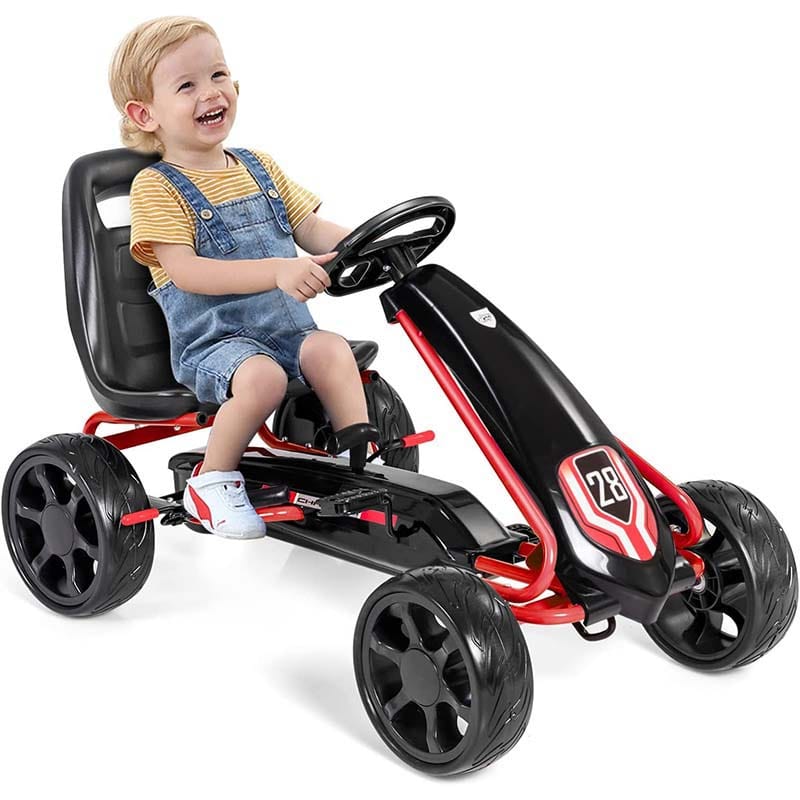 4 Big Wheels Racer Pedal Go Kart for Kids Pedal Powered Ride on Toy Car With Clutch & Safe Handbrake