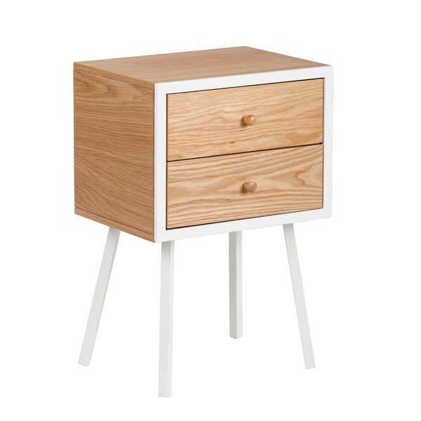 Universal Expert Abacus 2 Drawer Side Table， Modern Oak and White