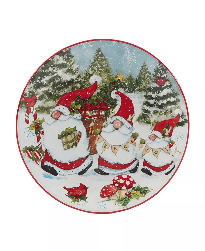 Certified International Christmas Gnomes 9 Dessert Plates Set of 4 Service for 4