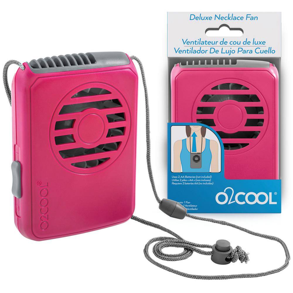 O2COOL Deluxe 2.5 in. Necklace Personal Fan in Raspberry FN02001