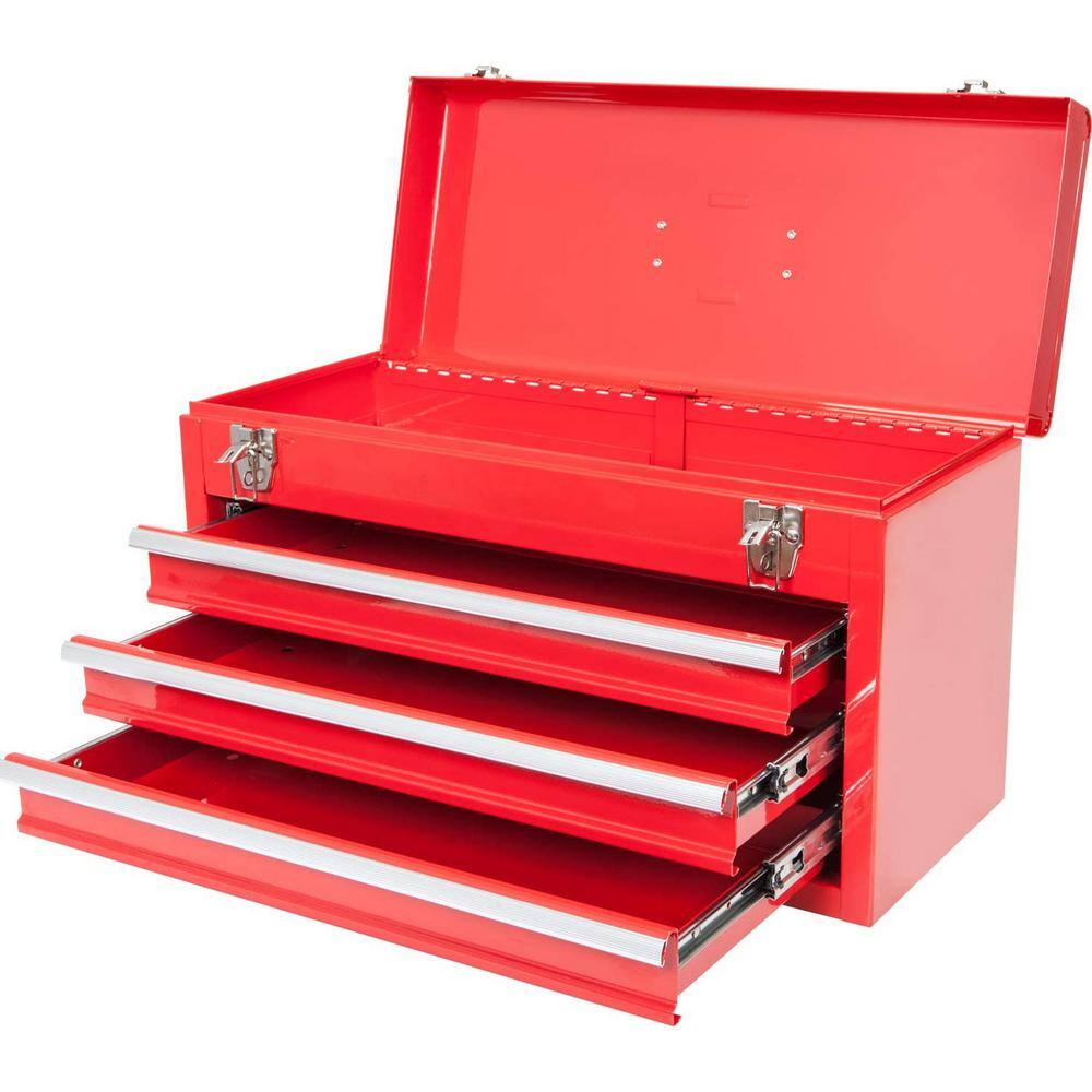 Big Red 20.5 in. L x 8.6 in. W x 11.8 in. H Portable 3-Drawer Steel Tool Box with Metal Latch Closure ANTBD022-XB