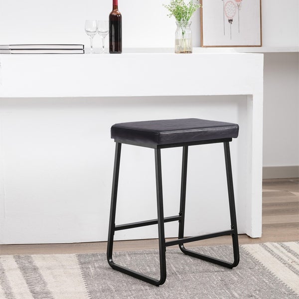 Porthos Home Selma Counter Stools Set of 2， PU Leather， Iron Legs