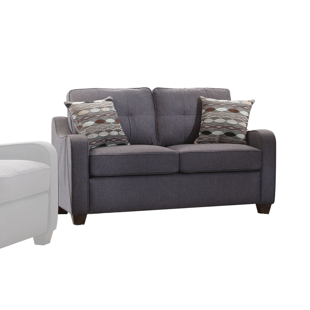 Modern Linen Loveseat Sofa with 2 Pillows  Tufted Back and Plastic Block Leg