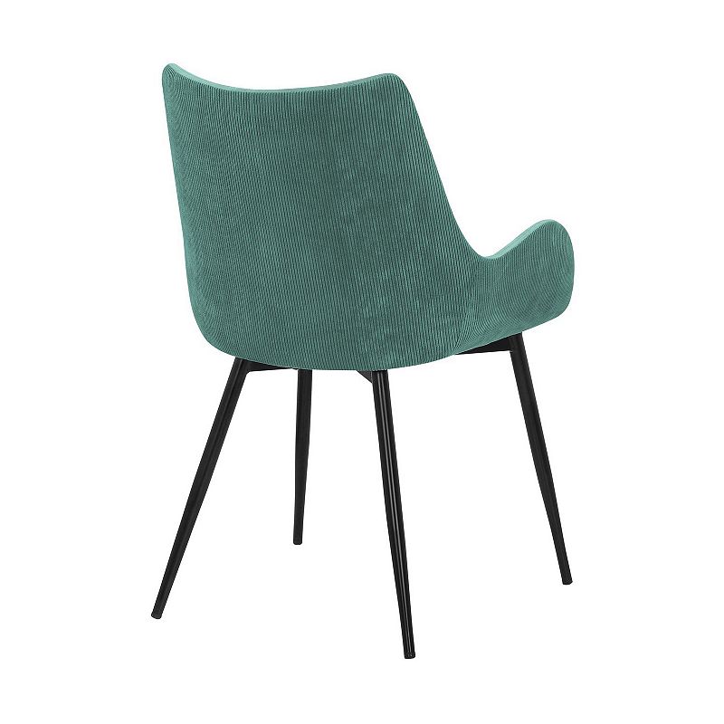 22 Inch Fabric Upholstered Dining Side Chair， Sloped Arms， Metal Legs， Teal Blue