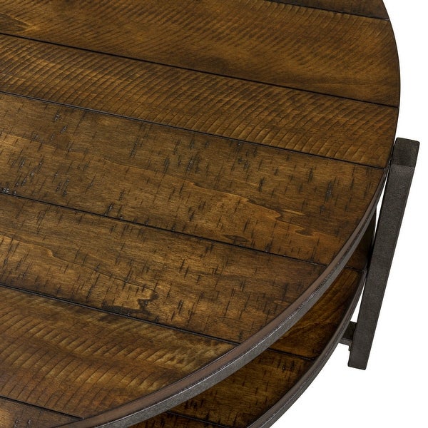 Breckinridge Mahogany Spice with Pewter Metal Round Cocktail Table