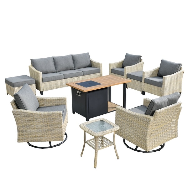 XIZZI Outdoor Furniture 9Piece Wicker Conversation Set with Fire Pit