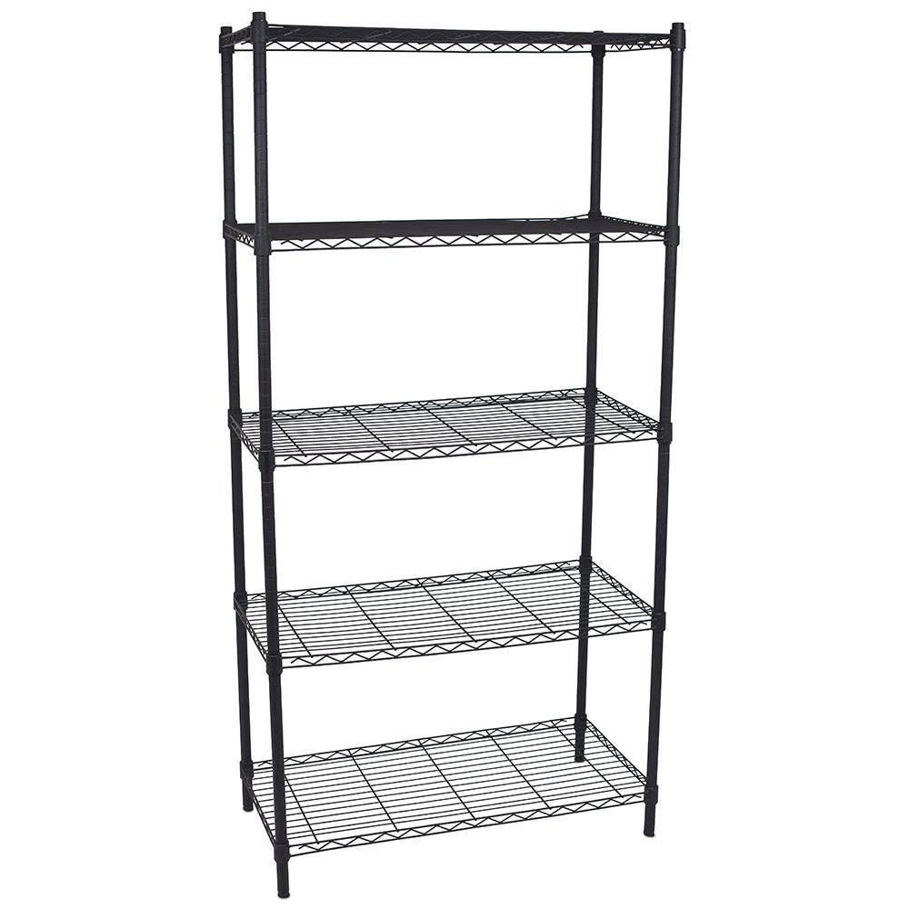 BirdRock Home Flat Black 5-Tier Heavy Duty Metal Wire Garage Storage Shelving Unit (36 in. W x 72 in. H x 18 in. D) 10003