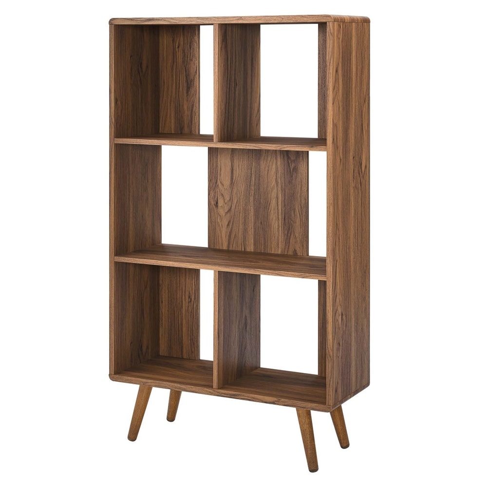 Arbor Mid century Modern Walnut Wooden 5 Shelf Bookcase Display Cabinet