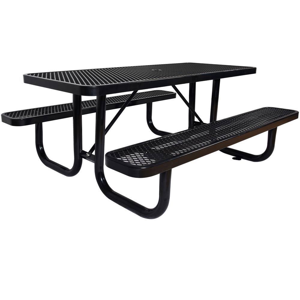 Cesicia 6 ft. Rectangular Outdoor Steel Picnic Table With Umbrella Pole in Black M23od526Mc08