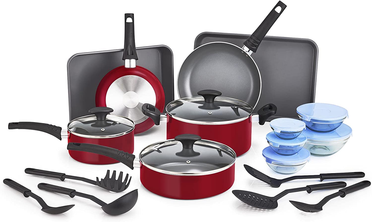 BELLA 21 Piece Cook Bake and Store Kitchen Essentials Set， Red