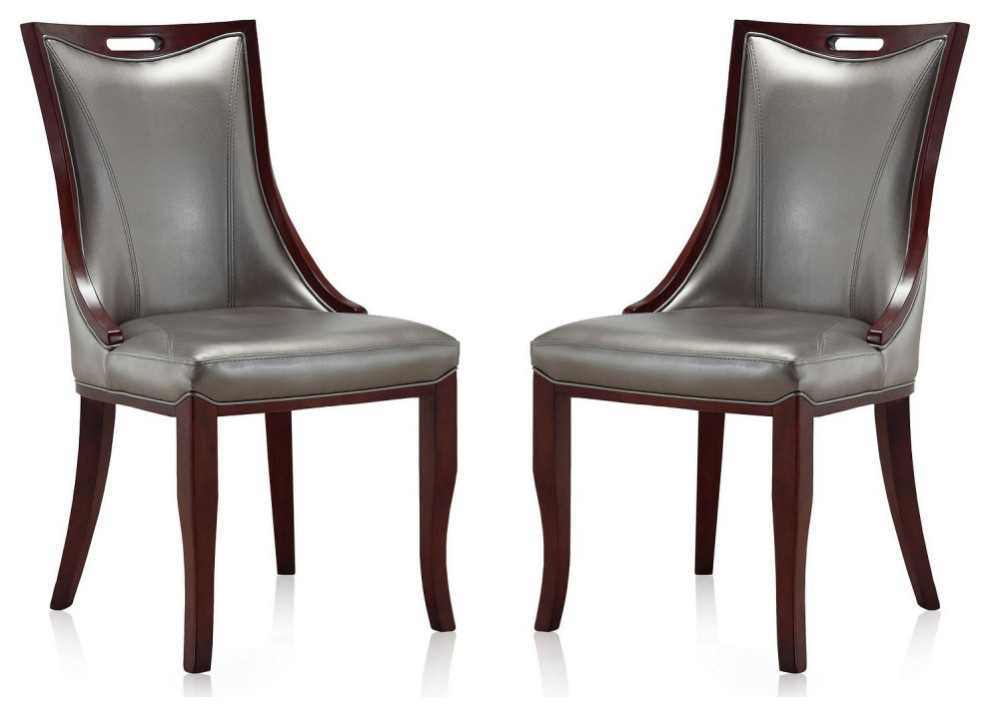 Manhattan Comfort Emperor Walnut Faux Leather Dining Chair Set of 2   Transitional   Dining Chairs   by Manhattan Comfort  Houzz