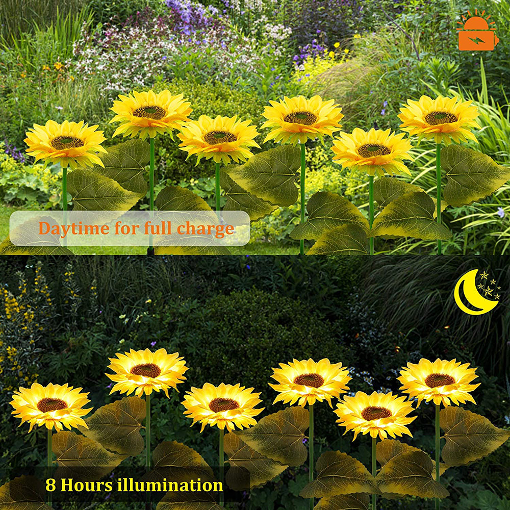 Solarera 2 Pcs Solar Garden Stake Lights， Outdoor Sunflower Lights， LED Solar Powered Lights for Patio Lawn Garden Yard Pathway Decoration