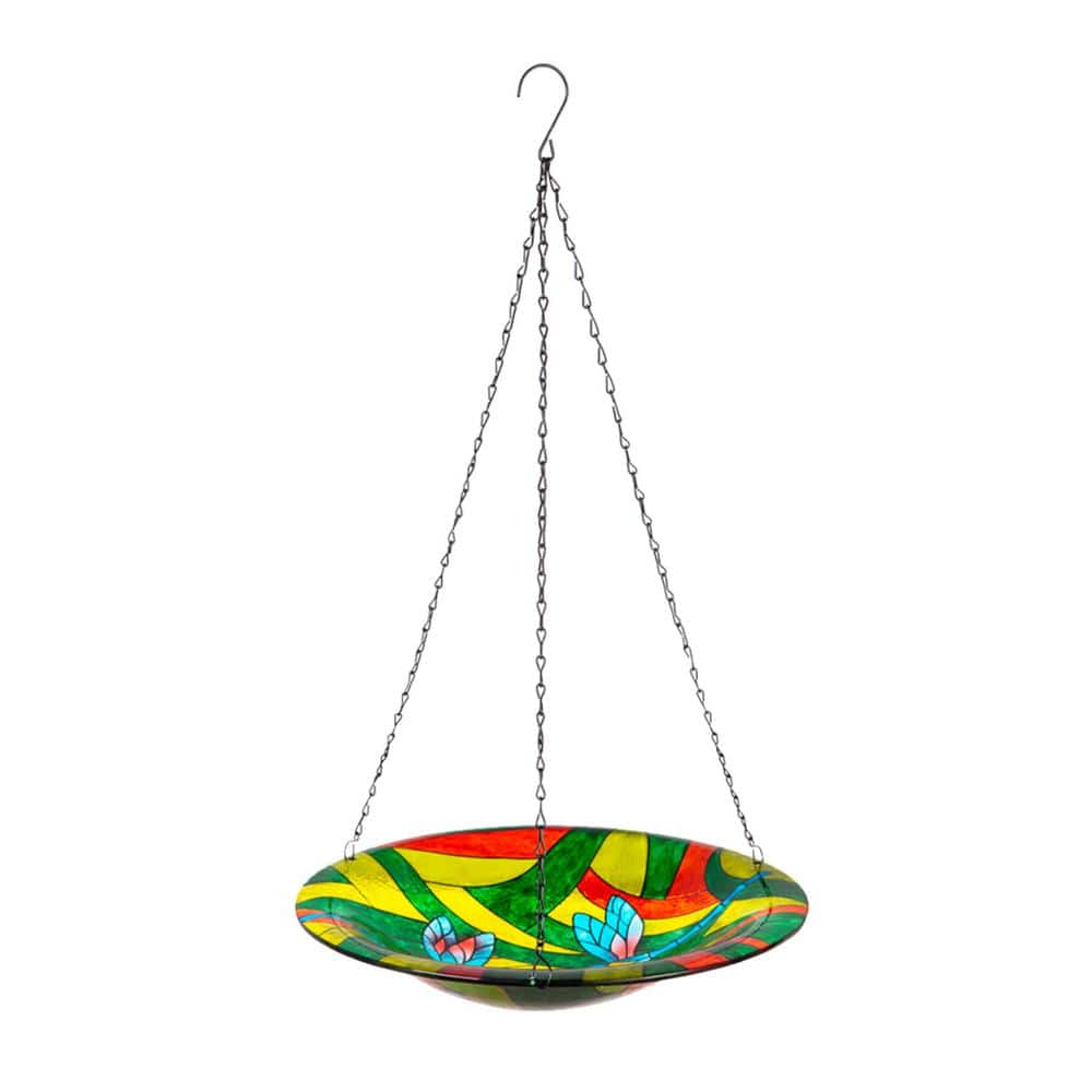 Evergreen Dragonflies 14 in. Glass Hanging Birdbath 2GB7008