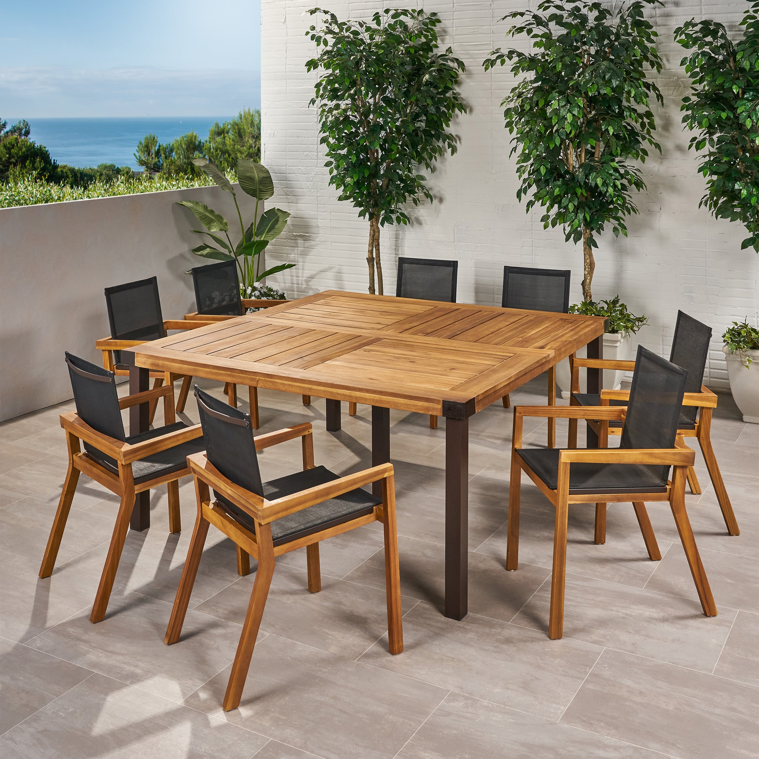 Shamel Outdoor 8 Seater Acacia Wood Dining Set