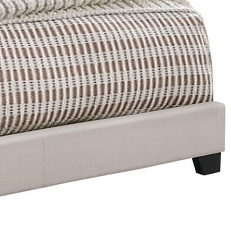 Fabric Upholstered Queen Size Platform Bed with Nail Head Trim， Ivory