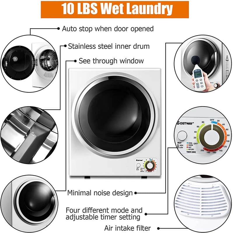 10 lbs Portable Clothes Dryer, Wall Mounted Front Load Dryer Tumble Dryer, Portable Dryer Machine for Apartments RV