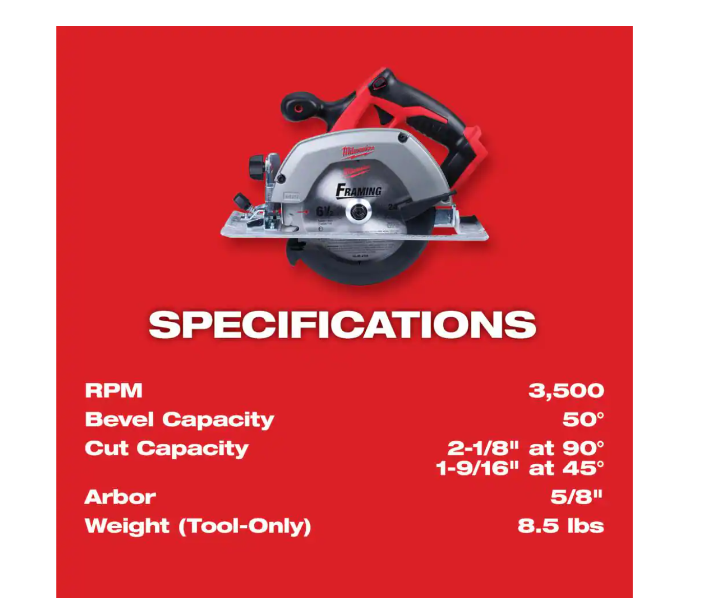 Milwaukee 2630-20-48-11-1837 M18 18V Lithium-Ion Cordless 6-1/2 in. Circular Saw with Two 3.0 Ah Batteries